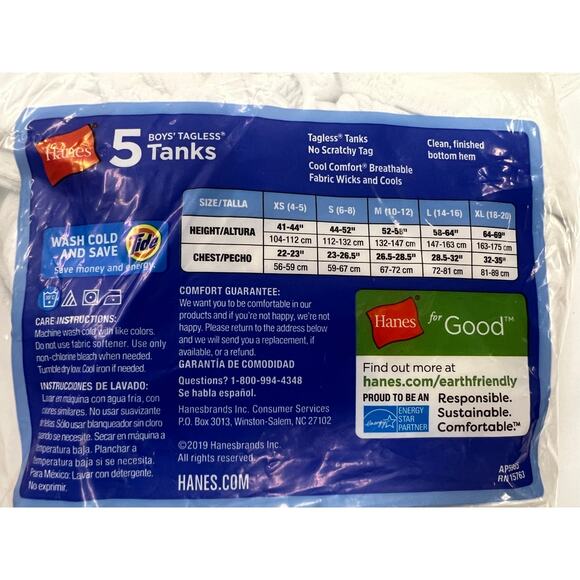 Hanes 5 Boys Tagless Tanks Small 6-8 Breathable Fabric Wicking Cool Comfort Soft - Picture 3 of 5